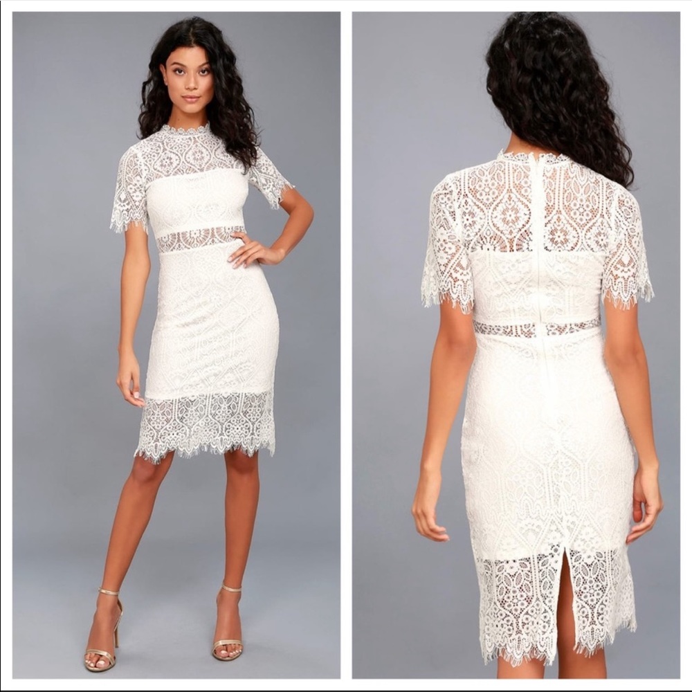 Lulus NWOT Remarkable White Lace Midi Dress